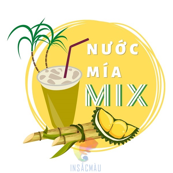 Mẫu tem dán ly nước mía bắt mắt