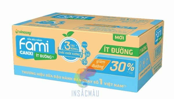 Mẫu thùng carton đựng sữa Fami ít đường