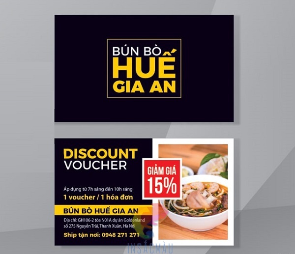 Mẫu card visit kết hợp phiếu giảm giá cho quán bún bò Huế