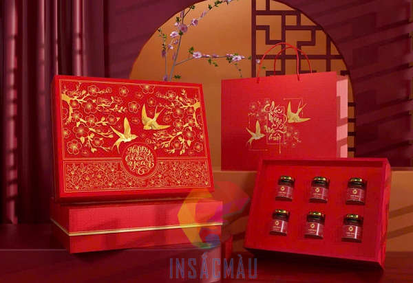 Mẫu hộp quà Tết phong cách truyền thống đựng yến sào