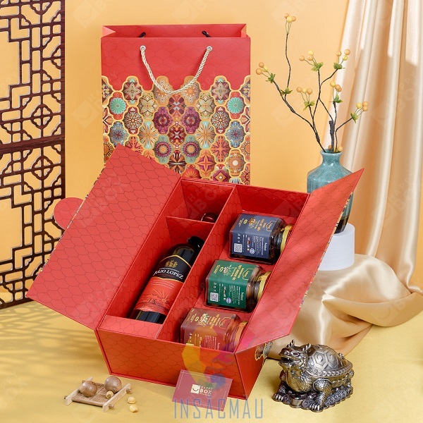 Mẫu hộp quà Tết phong cách truyền thống nắp lật nam châm