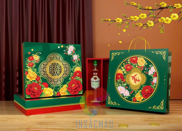 Mẫu hộp quà Tết phong cách vintage, hoa văn cổ điển