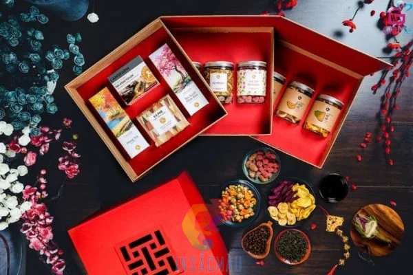 Mẫu hộp giấy đựng mứt Tết nắp âm dương cao cấp
