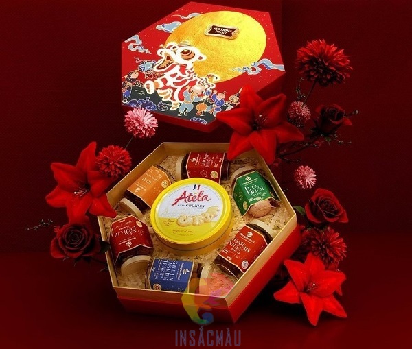 Mẫu hộp giấy đựng mứt Tết nắp rời, hình đa giác