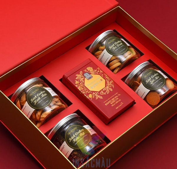 Mẫu hộp quà Tết phong cách hiện đại, tối giản nắp nam châm