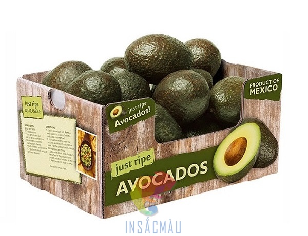 Mẫu thùng carton đẹp đựng bơ bày bán trên kệ hàng