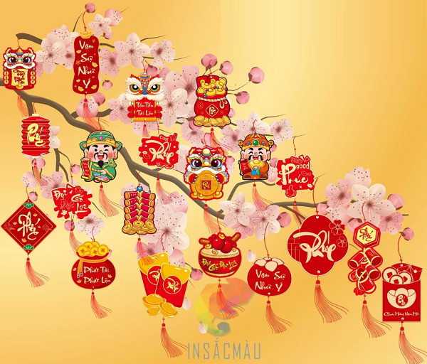 Các mẫu tag chúc Tết nhiều hình dáng: hình chữ nhật, lồng đèn, mèo thần tài