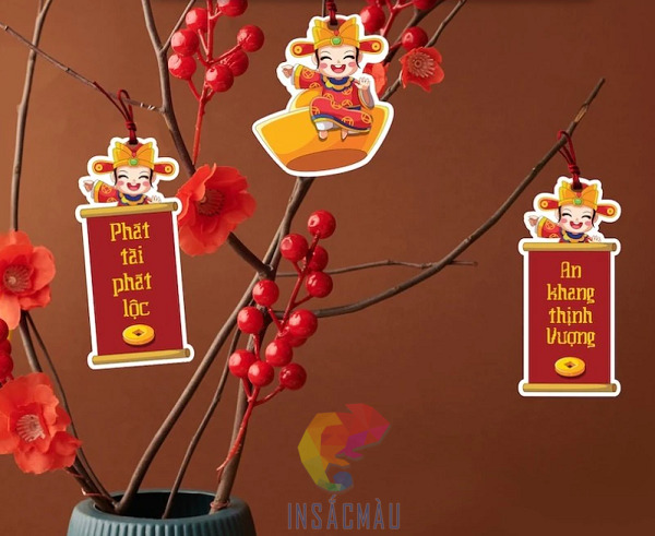 Các mẫu tag treo Tết hình chữ nhật và thần tài
