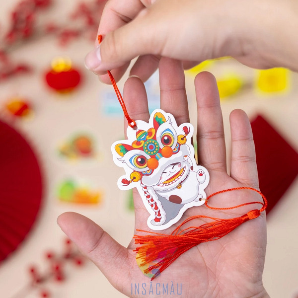 Mẫu tag treo hình đầu lân - linh vật ngày Tết