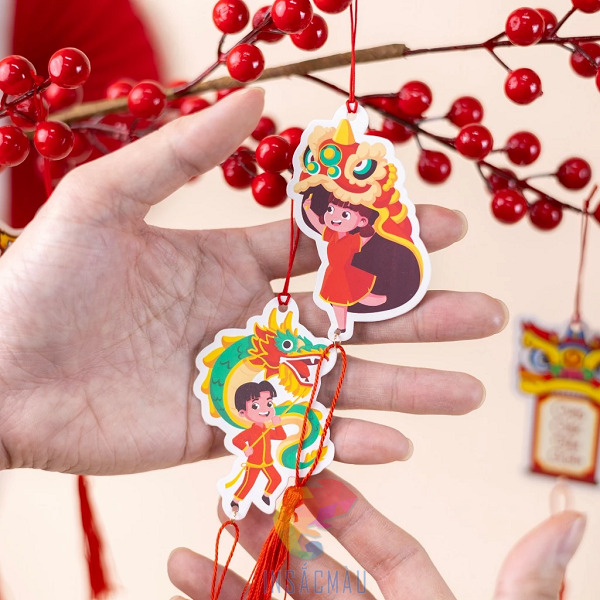 Mẫu tag treo hình múa lân