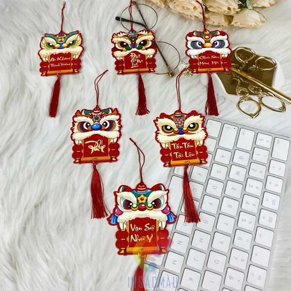 Mẫu tag treo mùa Tết hình đầu lân