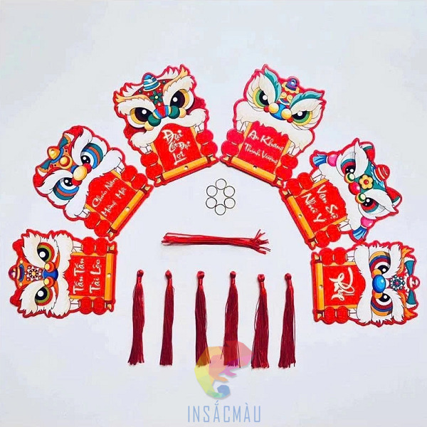Mẫu tag treo mùa Tết hình lân bắt mắt