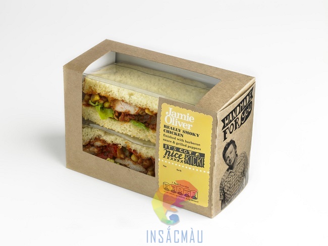 Mẫu hộp đựng bánh mì bằng giấy kraft, có cửa sổ trong suốt