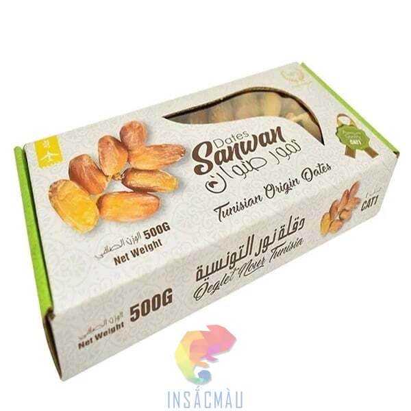 Mẫu hộp giấy đựng nho khô kiểu nắp gài hông, có cửa sổ