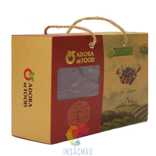 Mẫu bao bì đựng nho khô cao cấp, có cửa sổ và quai xách tiện lợi