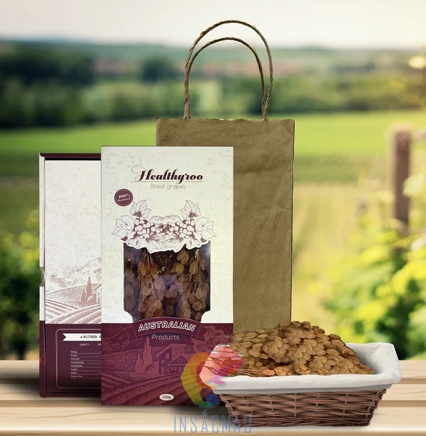 Mẫu bao bì đựng nho khô bằng giấy ivory