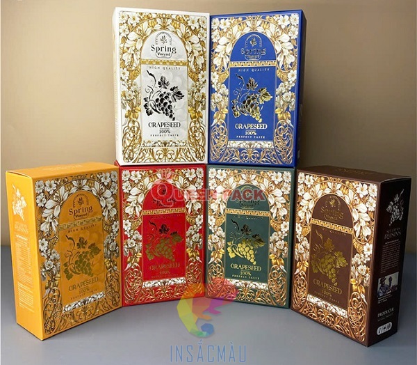 Mẫu hộp giấy đựng nho khô in ép kim sang trọng