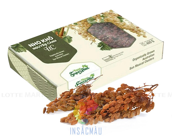 Mẫu hộp giấy đựng nho khô bằng chất liệu couche