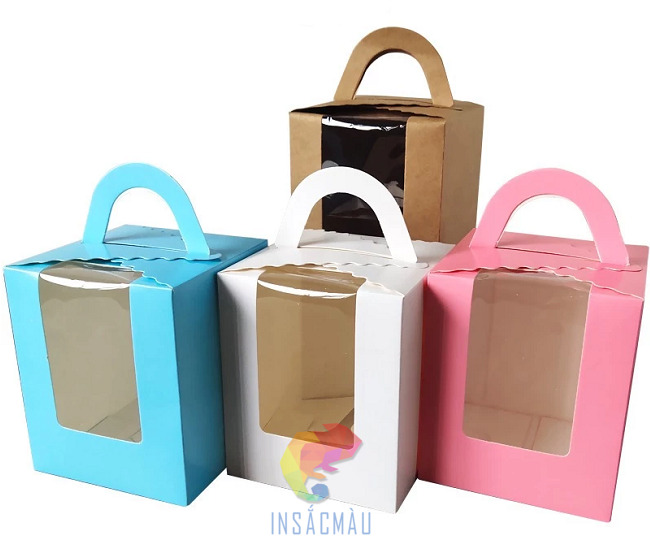 Mẫu hộp đựng bánh bông lan mini nhiều màu sắc