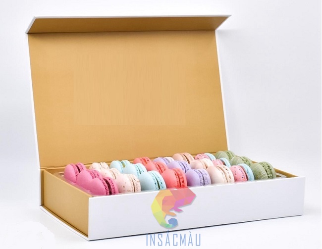 Mẫu hộp giấy đựng bánh macaron nắp gập cao cấp