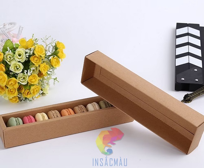 Mẫu hộp giấy kraft đựng bánh macaron nắp rời