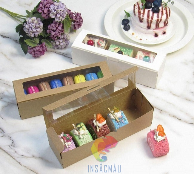 Mẫu hộp giấy kraft đựng bánh macaron có cửa sổ