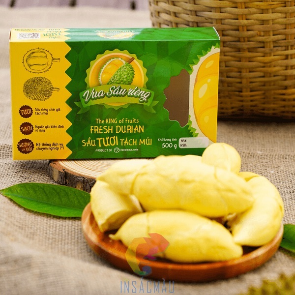 Mẫu bao bì hộp giấy đựng sầu riêng tách múi đẹp, chất lượng