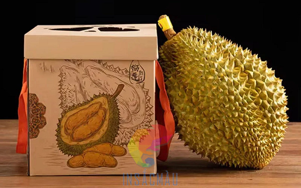 Mẫu hộp giấy đựng sầu riêng nguyên trái nắp rời, quai xách bằng vải