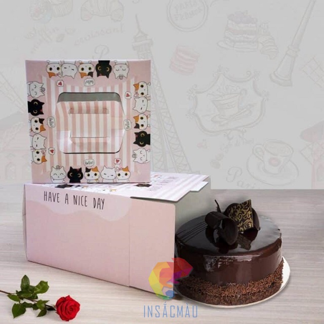 Mẫu hộp giấy đựng bánh kem kiểu nắp kéo