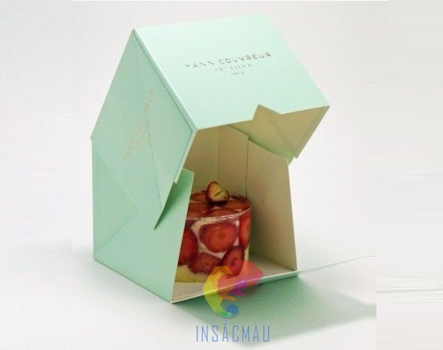 Mẫu hộp giấy đựng bánh kem kiểu nắp gập