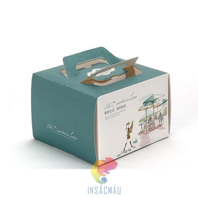 Mẫu hộp giấy đựng bánh kem có quai xách tiện lợi