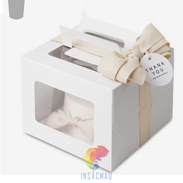 Mẫu hộp giấy đựng bánh kem có nơ trang trí