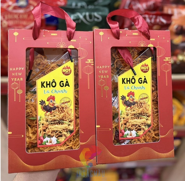 Mẫu hộp đựng khô gà lá chanh làm quà tặng