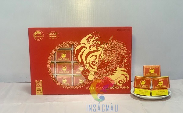 Mẫu hộp giấy đựng bánh đậu xanh ép kim cao cấp