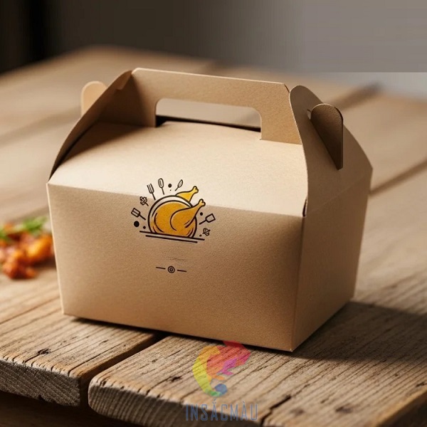Mẫu hộp giấy kraft đựng gà bó xôi nửa con, có quai xách tiện lợi