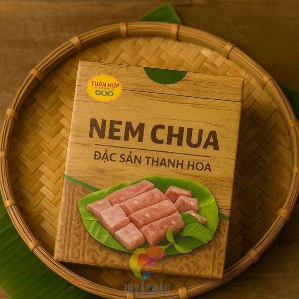 Mẫu hộp giấy đựng nem chua phong cách mộc mạc
