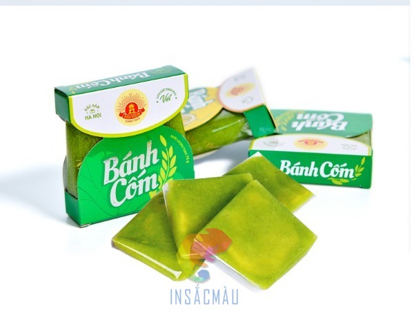 Mẫu hộp giấy đựng 1 chiếc bánh cốm có cửa sổ hai bên hông