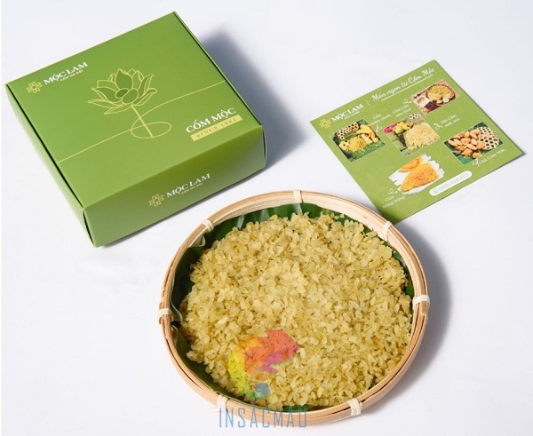 Mẫu hộp giấy đựng bánh cốm màu xanh thu hút