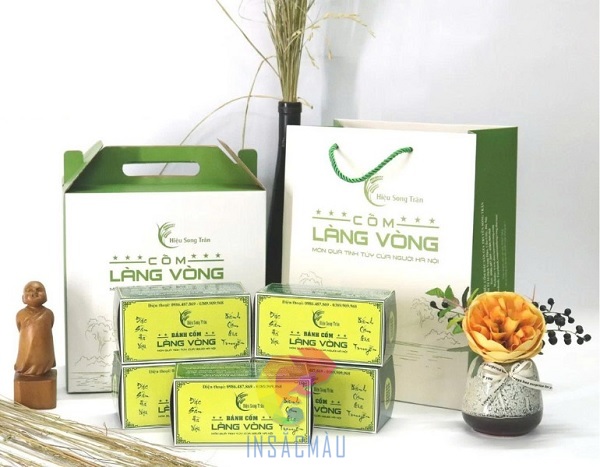 Mẫu hộp giấy đựng bánh cốm có quai xách thuận tiện