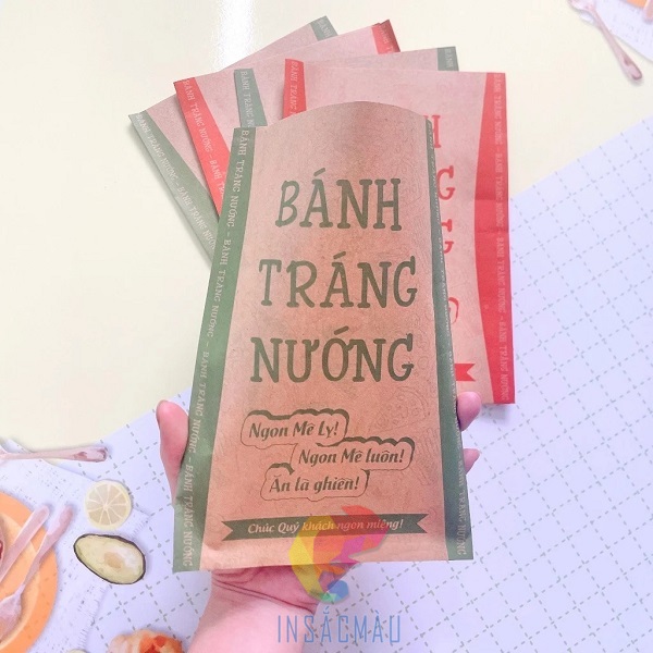 Mẫu túi giấy kraft đựng bánh tráng nướng đẹp, nhiều màu