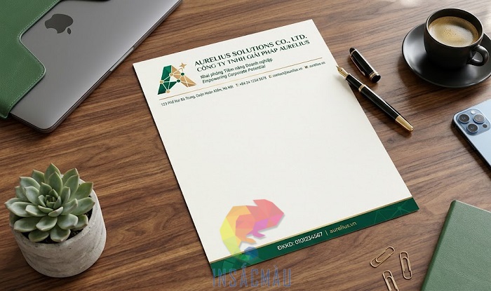 Mẫu letterhead tone xanh lá + vàng