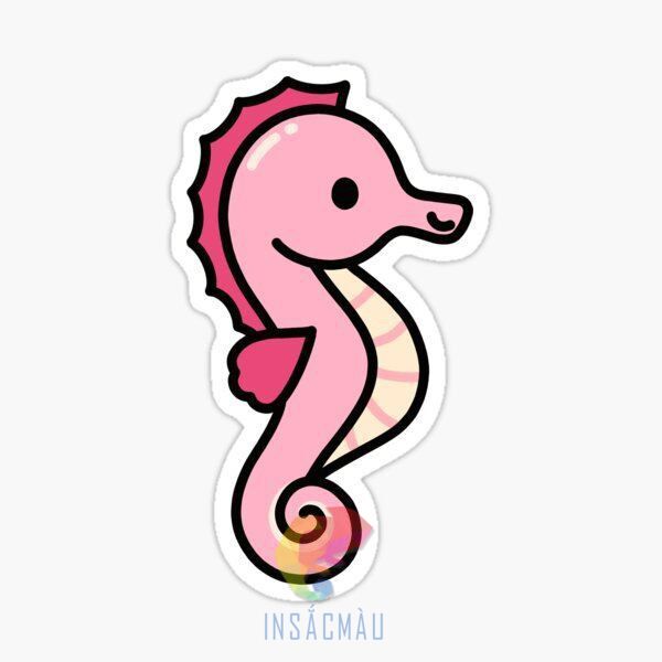 Mẫu sticker con cá ngựa màu hồng dễ thương