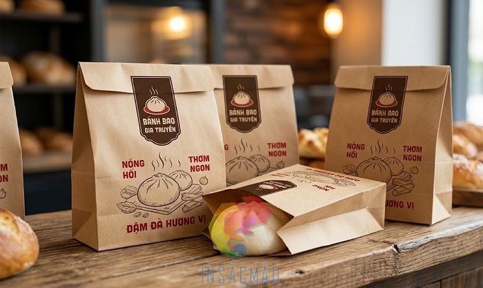 Mẫu túi đựng bánh bao bằng giấy kraft nâu