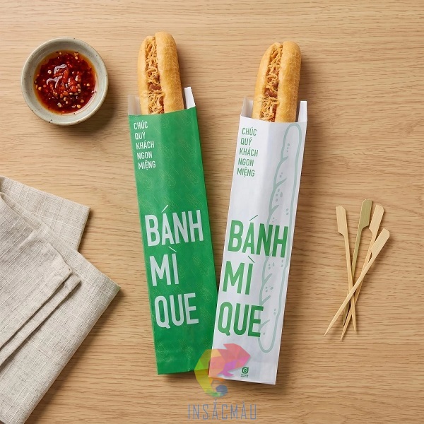 Mẫu túi đựng bánh mì que đáy dán, không xếp hông