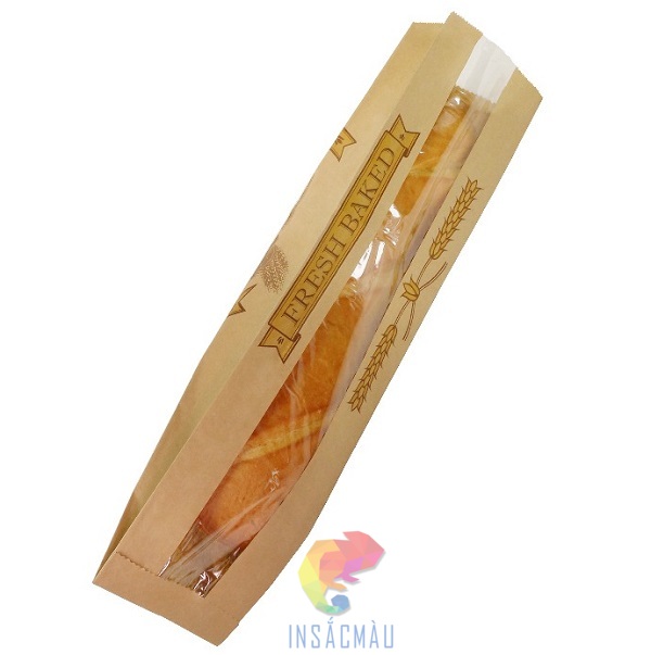Mẫu túi đựng bánh mì que đáy dán, xếp hông, có cửa sổ