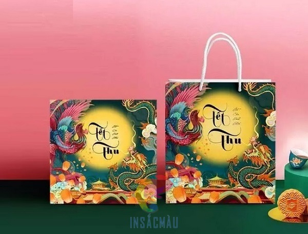 Mẫu túi giấy đựng bánh trung thu họa tiết bắt mắt, nhiều màu sắc