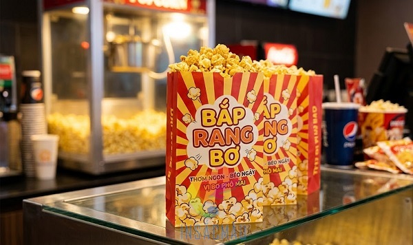 Mẫu túi giấy đựng bắp rang bơ màu sắc đẹp mắt