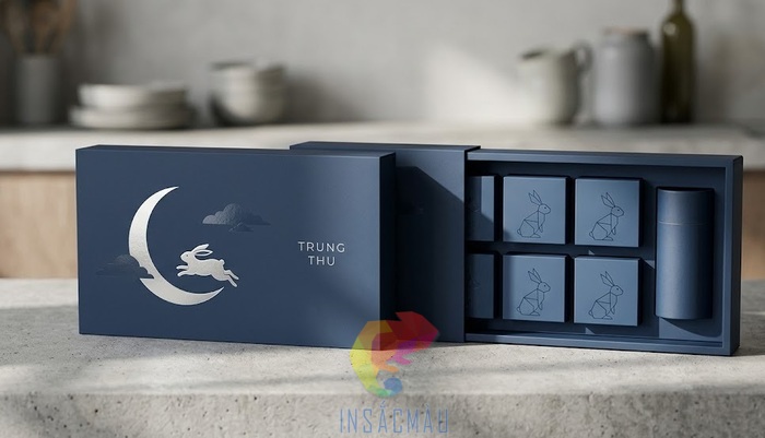 Mẫu hộp đựng bánh trung thu và trà kiểu nắp trượt