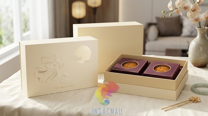 Mẫu hộp bánh trung nắp rời cao cấp đựng 2 bánh
