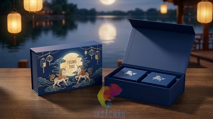 Mẫu hộp bánh trung thu đựng 2 bánh thiết kế sang trọng, tinh tế